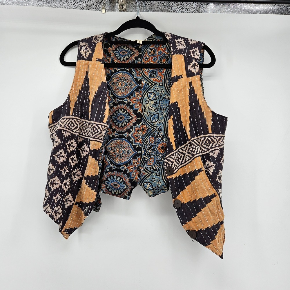 Patterned Cotton Vest in Mustard and Navy - Picture 3 of 9